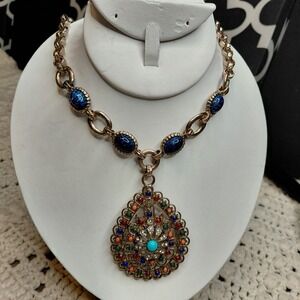 Vtg R.J. Graziano Necklace Estate Statement Colorful Eclectic Rhinestones Chunky